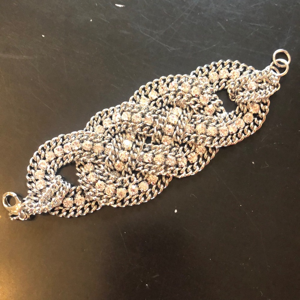 Stella & Dot adjustable cuff bracelet - CZ and silver
